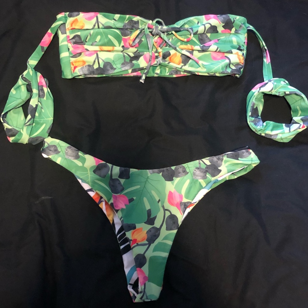 Tropical Print Bandeau Bikini Set